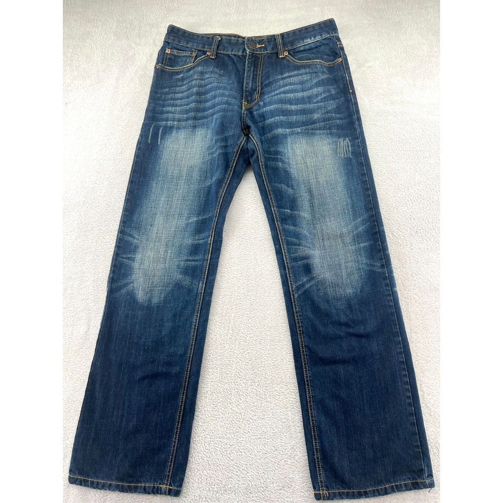 VTG Levi's 505 Jeans Mens Sz 34x32 Dark Wash Gold Stitch Distressed